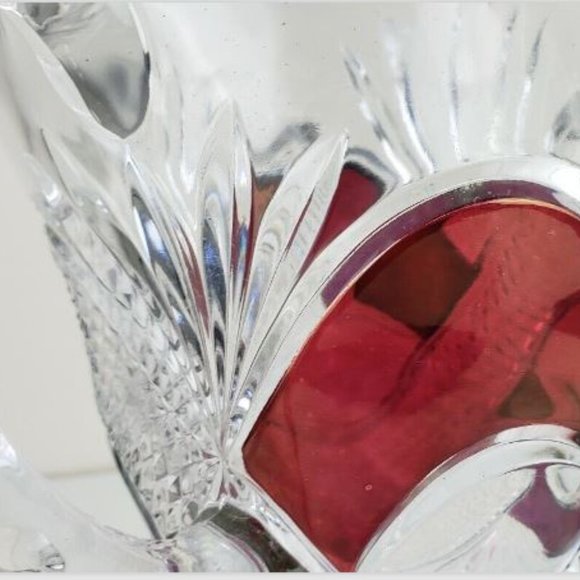 Lead Crystal Water Pitcher Vintage 9" Holiday Clear Cranberry Ruby Red Elegant - Picture 9 of 10